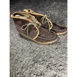 Olukai Wali Wedge Brown Suede Booties Shoes Lace-up Ankle Boots Sz 7.5/37.5